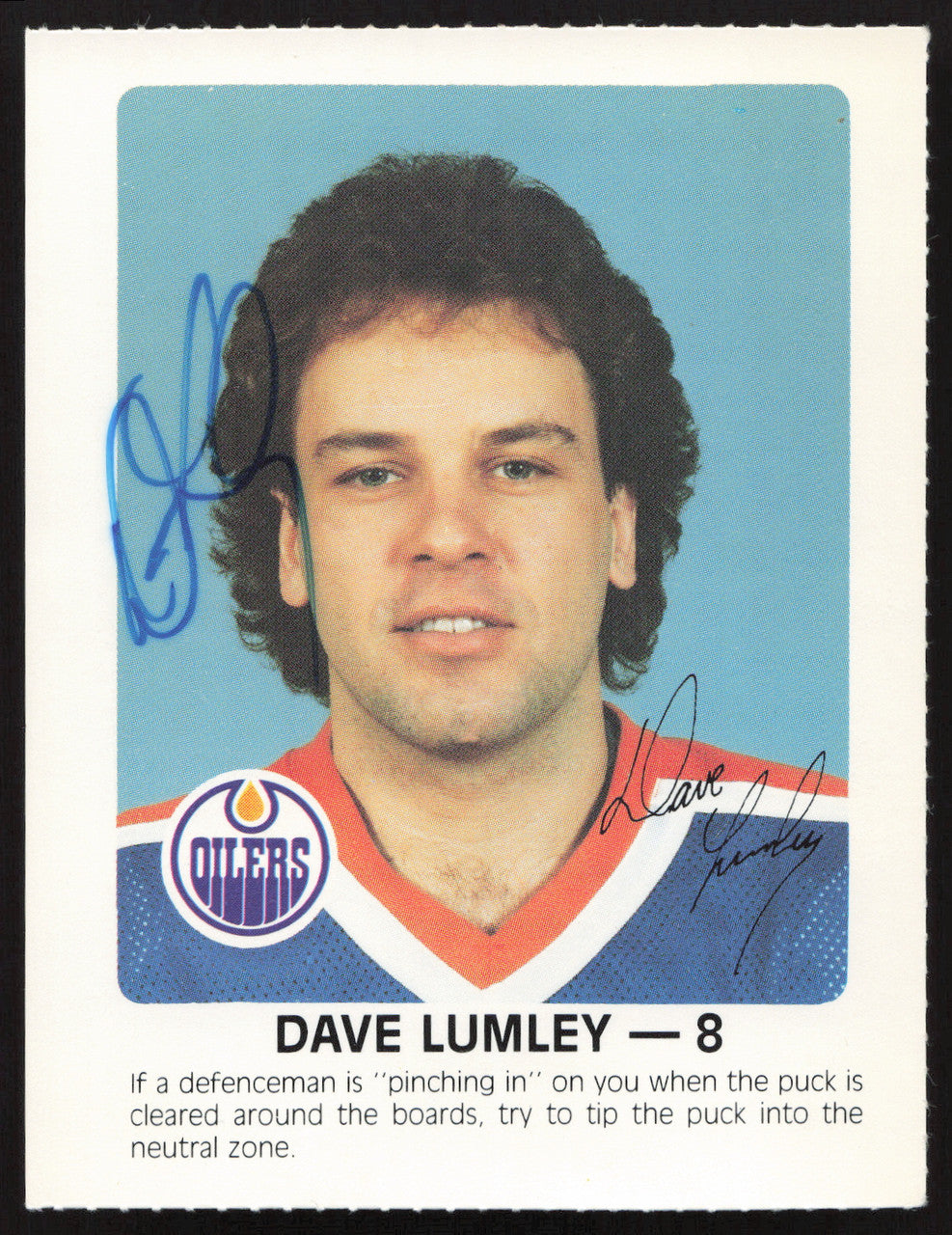 Dave Lumley Autographed 1984-85 Post Red Rooster Card Edmonton Oilers SKU #258398