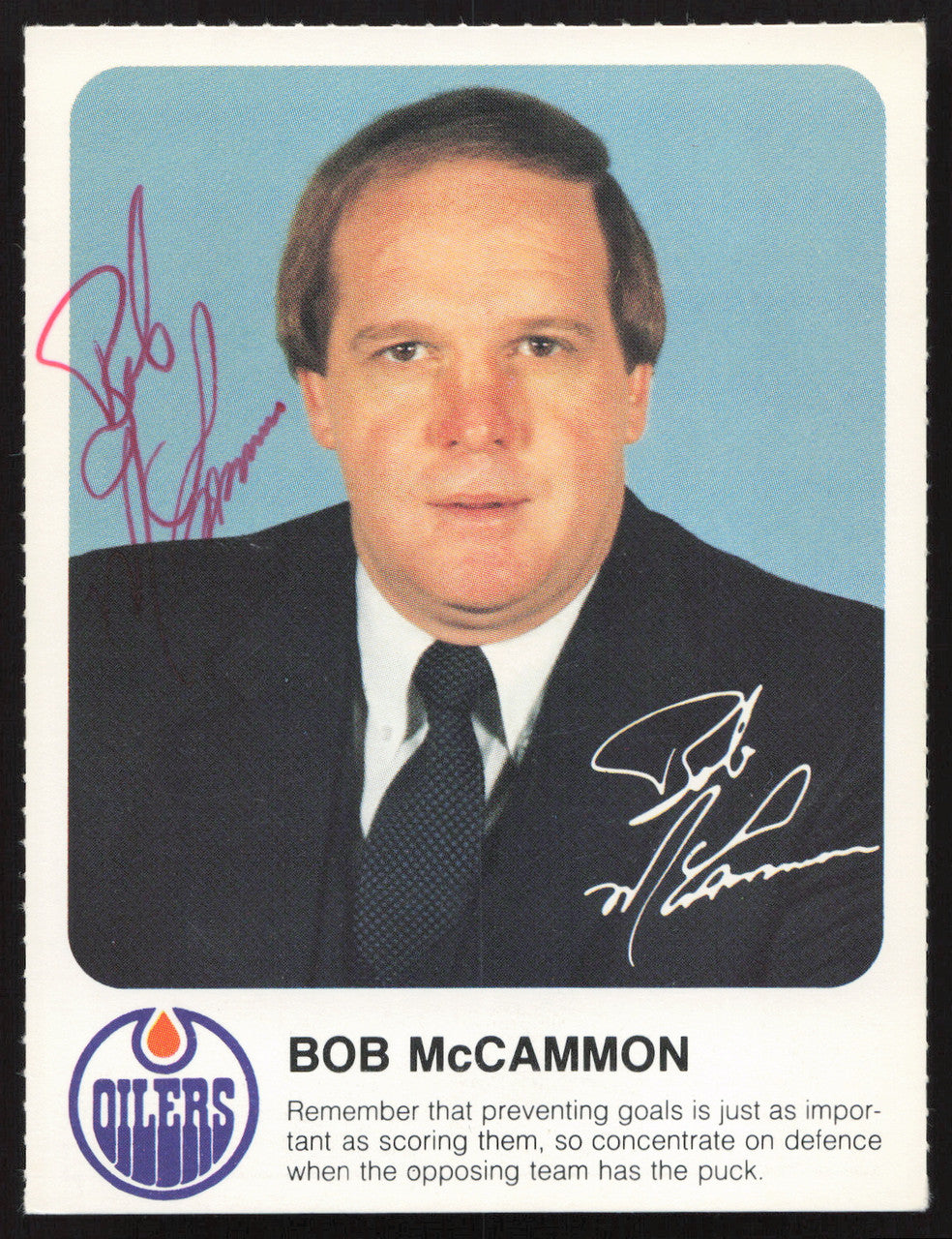 Bob McCammon Autographed 1984-85 Post Red Rooster Card Edmonton Oilers SKU #258402