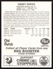 Randy Gregg Autographed 1985-86 Post Red Rooster Card Edmonton Oilers SKU #258404