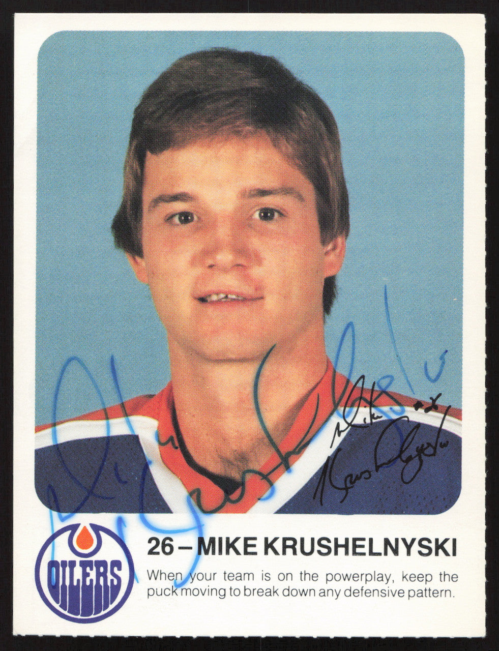 Mike Krushelnyski Autographed 1985-86 Post Red Rooster Card Edmonton Oilers SKU #258405