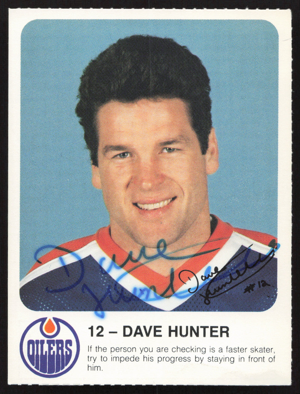 Dave Hunter Autographed 1985-86 Post Red Rooster Card Edmonton Oilers SKU #258406