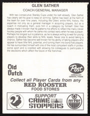 Glen Sather Autographed 1985-86 Post Red Rooster Card Edmonton Oilers SKU #258408