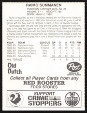 Raimo Summanen Autographed 1985-86 Post Red Rooster Card Edmonton Oilers SKU #258409