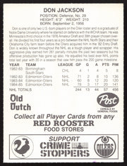 Don Jackson Autographed 1985-86 Post Red Rooster Card Edmonton Oilers SKU #258413