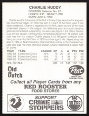 Charlie Huddy Autographed 1985-86 Post Red Rooster Card Edmonton Oilers SKU #258414