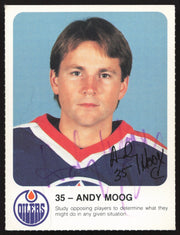 Andy Moog Autographed 1985-86 Post Red Rooster Card Edmonton Oilers SKU #258415
