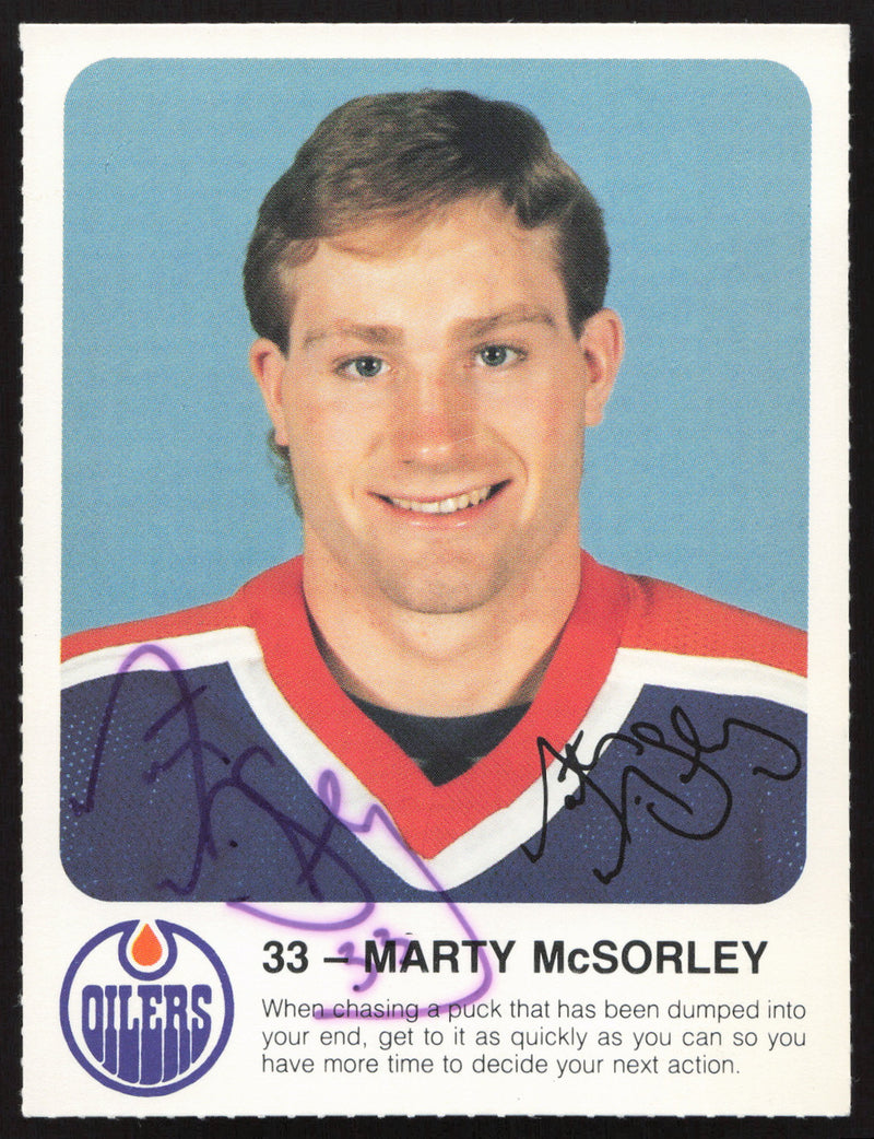 Marty McSorley Autographed 1985-86 Post Red Rooster Card Edmonton Oilers SKU #258416
