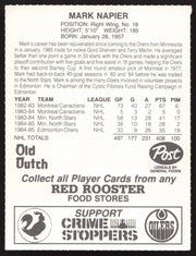 Mark Napier Autographed 1985-86 Post Red Rooster Card Edmonton Oilers SKU #258417