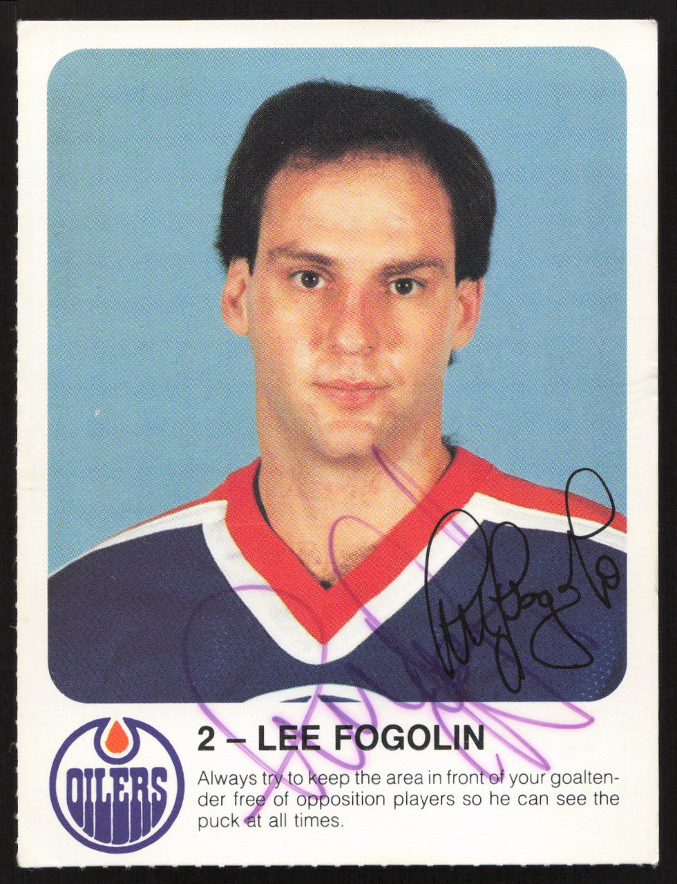 Lee Fogolin Autographed 1985-86 Post Red Rooster Card Edmonton Oilers SKU #258421