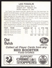 Lee Fogolin Autographed 1985-86 Post Red Rooster Card Edmonton Oilers SKU #258421