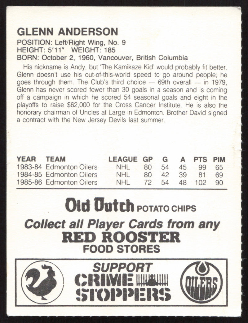 Glenn Anderson Autographed 1986-87 Red Rooster Card Edmonton Oilers SKU #258422