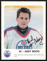 Andy Moog Autographed 1986-87 Red Rooster Card Edmonton Oilers SKU #258427