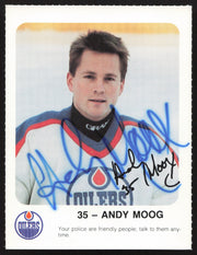 Andy Moog Autographed 1986-87 Red Rooster Card Edmonton Oilers SKU #258428