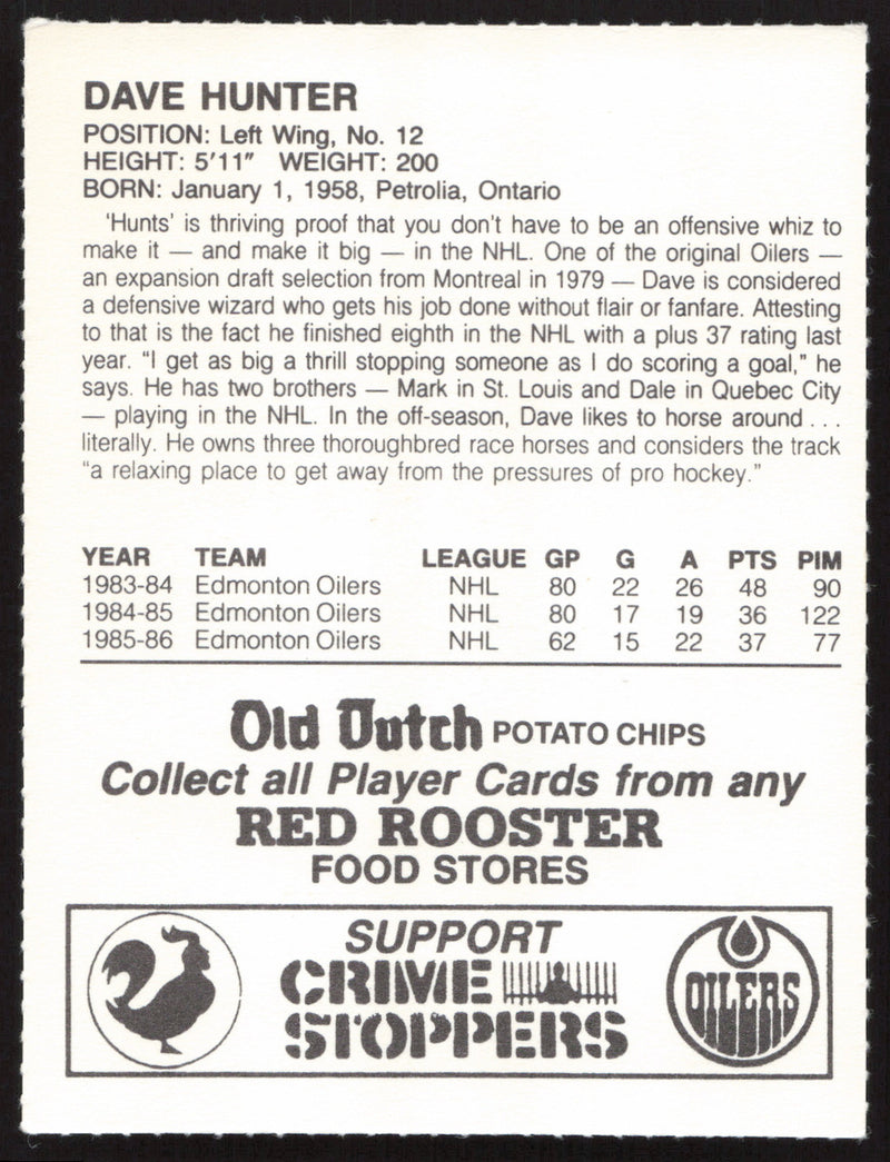 Dave Hunter Autographed 1986-87 Red Rooster Card Edmonton Oilers SKU #258431