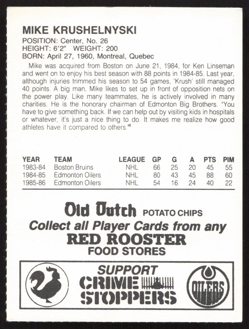Mike Krushelnyski Autographed 1986-87 Red Rooster Card Edmonton Oilers SKU #258433