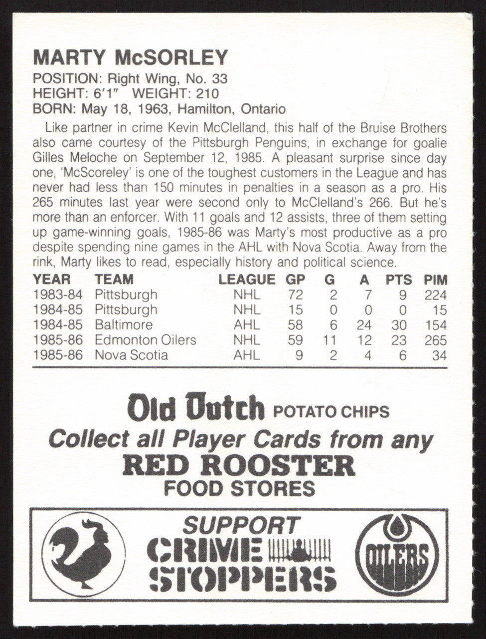 Marty McSorley Autographed 1986-87 Red Rooster Card Edmonton Oilers SKU #258436