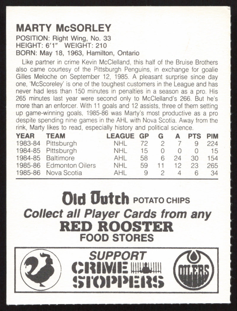 Marty McSorley Autographed 1986-87 Red Rooster Card Edmonton Oilers SKU #258436