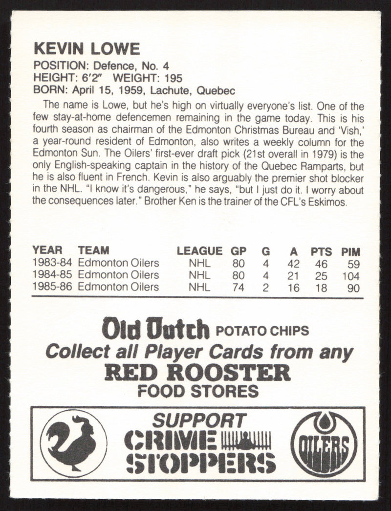 Kevin Lowe Autographed 1986-87 Red Rooster Card Edmonton Oilers SKU #258437