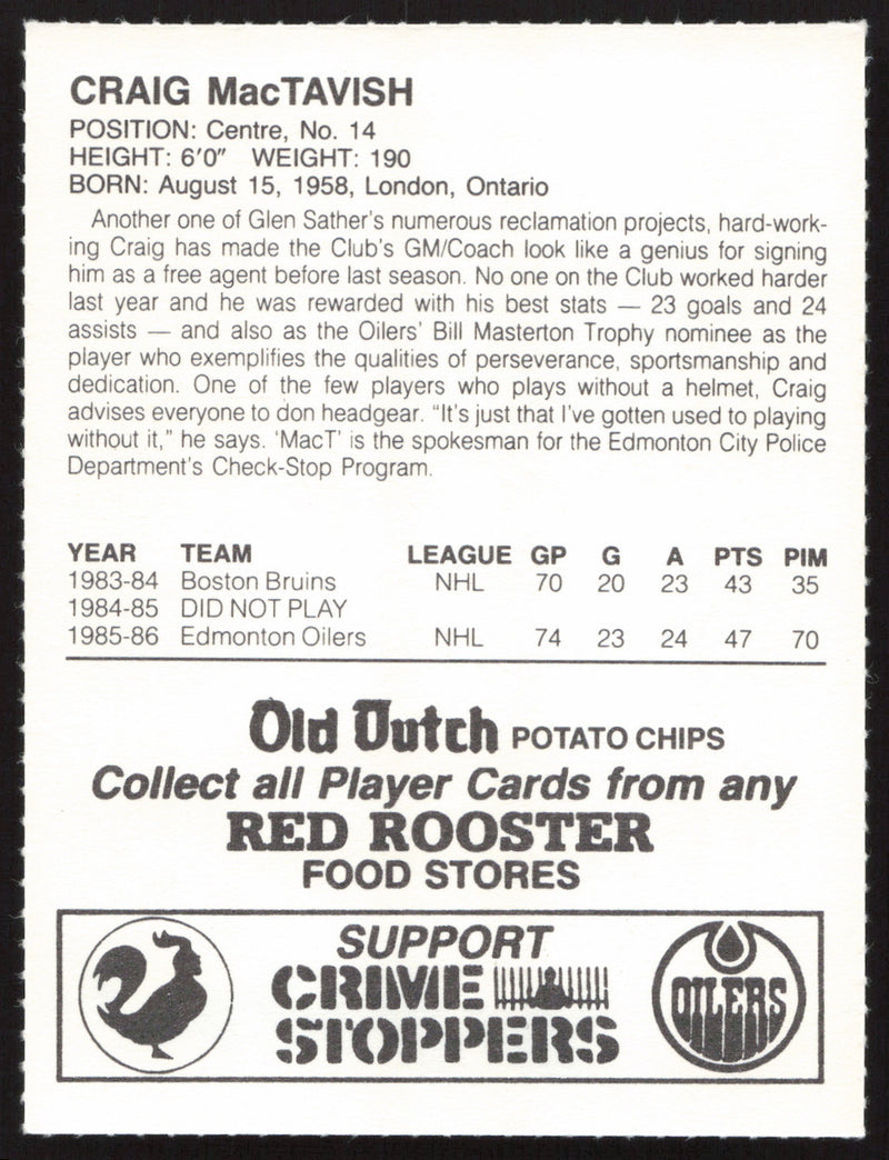 Craig MacTavish Autographed 1986-87 Red Rooster Card Edmonton Oilers SKU #258438
