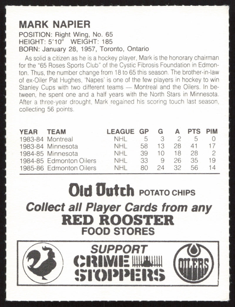Mark Napier Autographed 1986-87 Red Rooster Card Edmonton Oilers SKU #258439