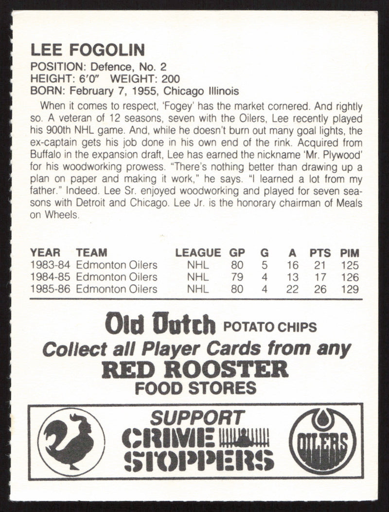 Lee Fogolin Autographed 1986-87 Red Rooster Card Edmonton Oilers SKU #258440