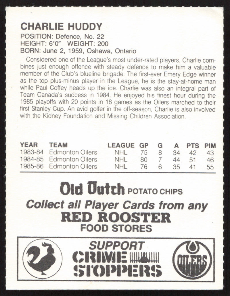 Charlie Huddy Autographed 1986-87 Red Rooster Card Edmonton Oilers SKU #258441