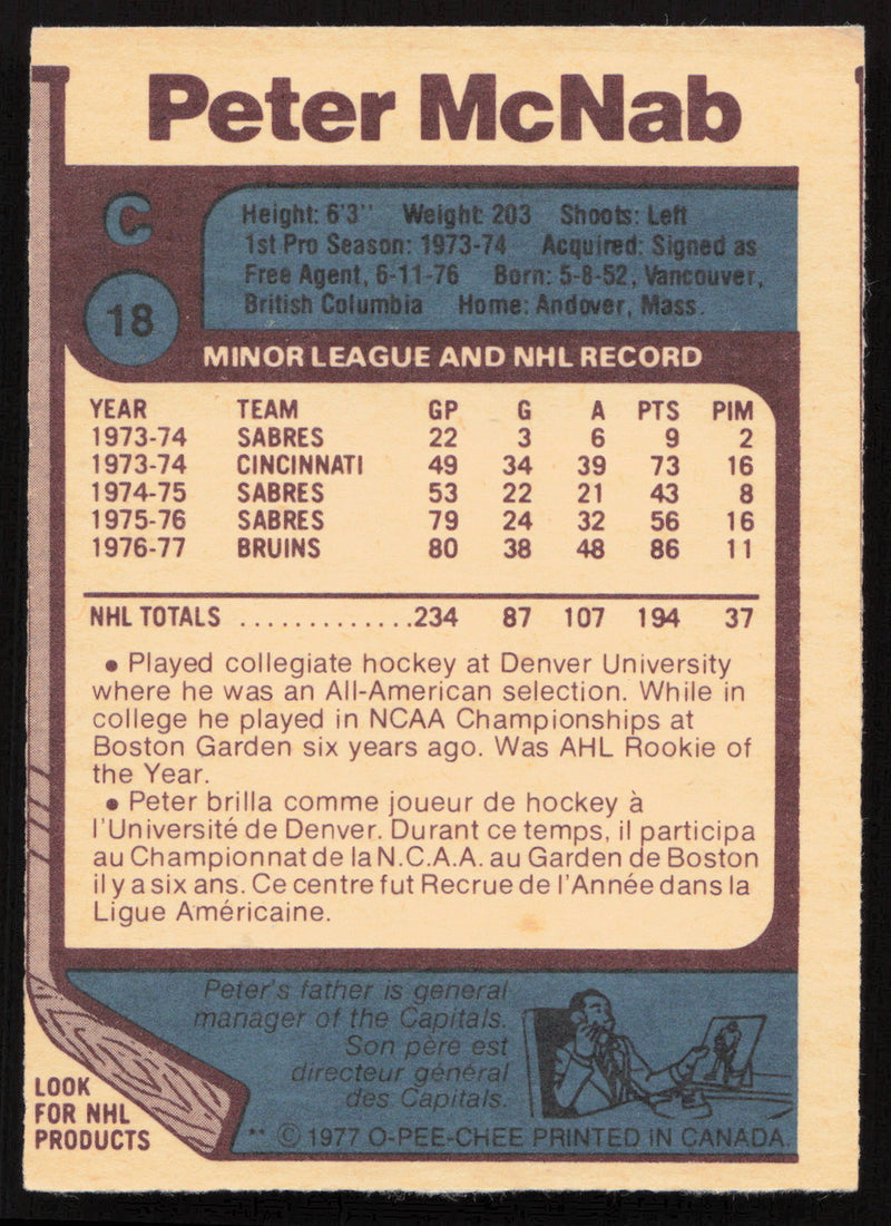 Peter McNab Autographed 1977-78 O-Pee-Chee Card #18 Boston Bruins SKU #258445
