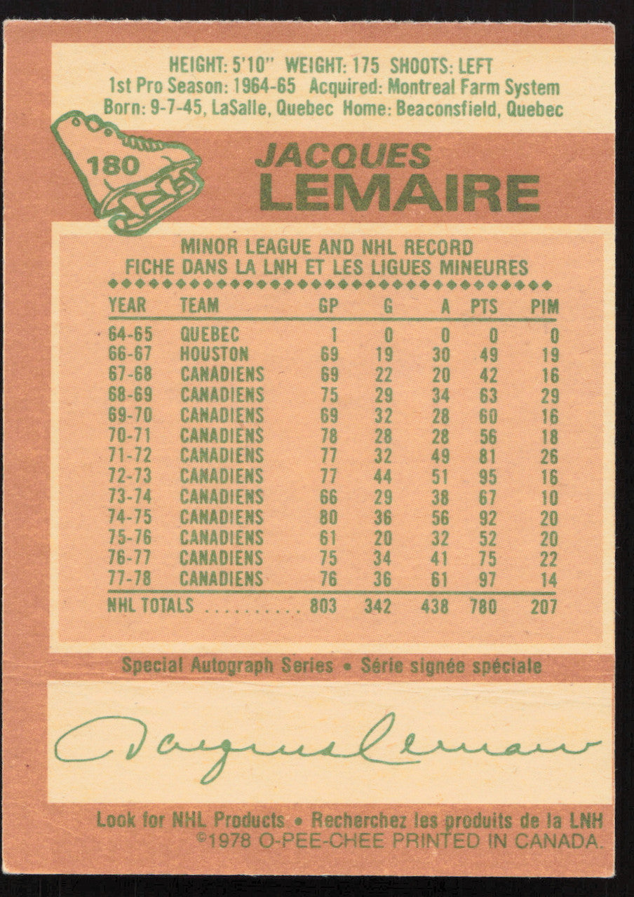 Jacques Lemaire Autographed 1978-79 O-Pee-Chee Card #180 Montreal Canadiens SKU #258467