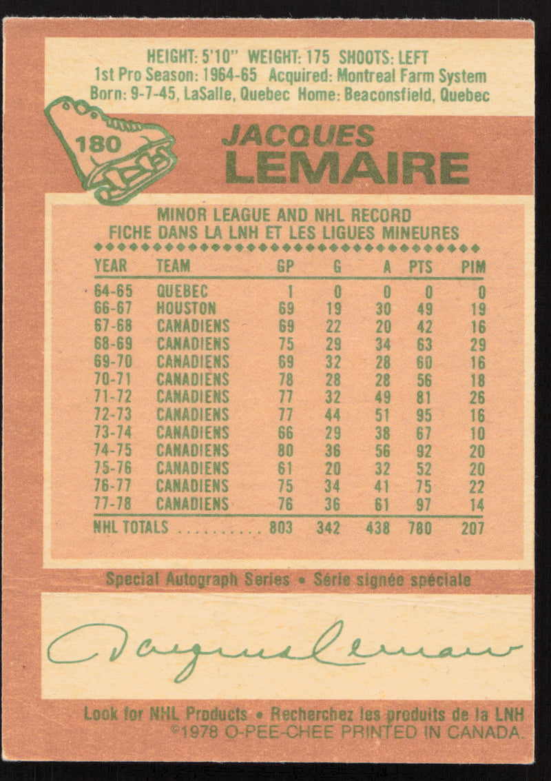 Jacques Lemaire Autographed 1978-79 O-Pee-Chee Card #180 Montreal Canadiens SKU #258467