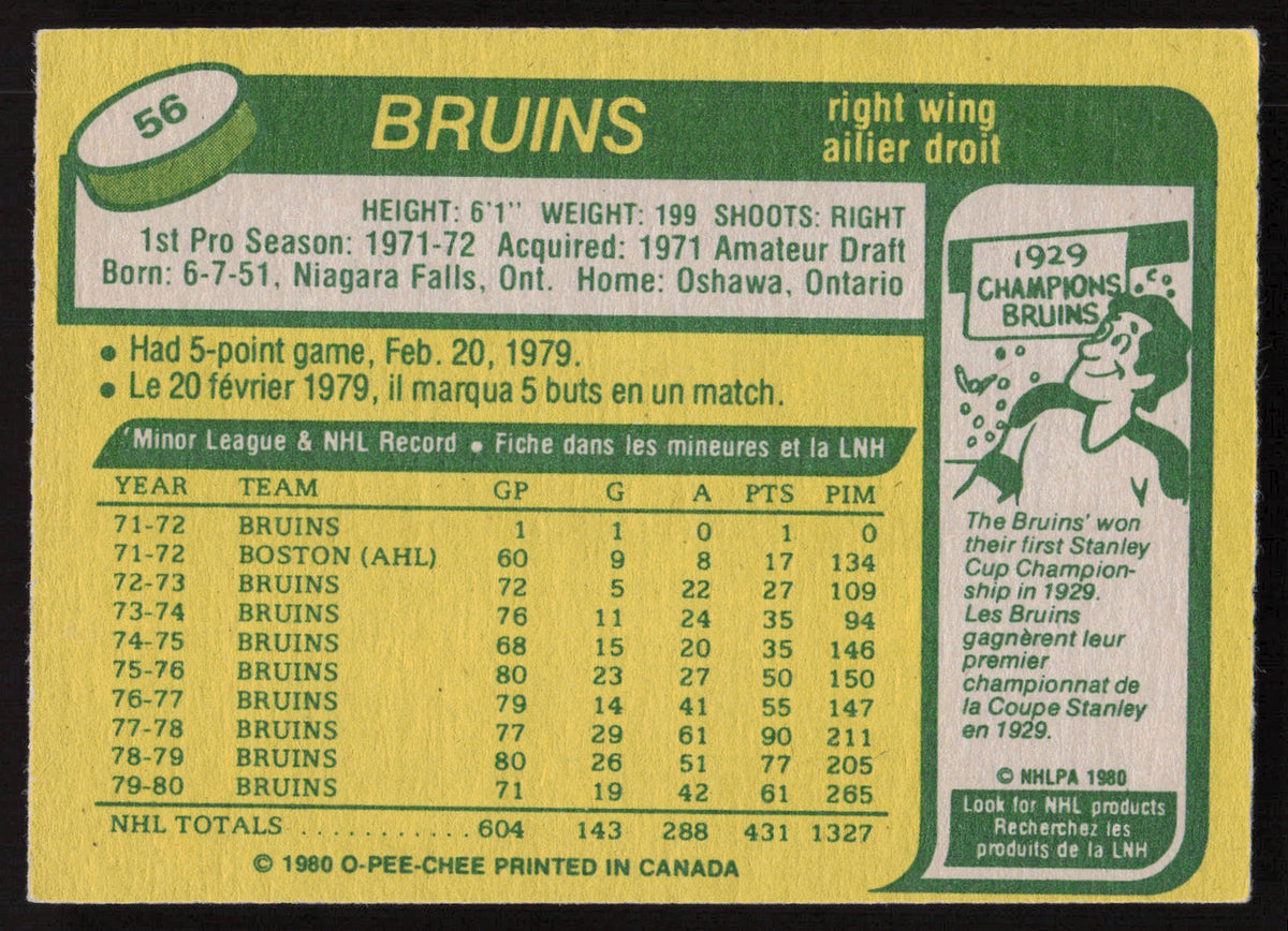 Terry O'Reilly Autographed 1980-81 O-Pee-Chee Card #56 Boston Bruins SKU #258469