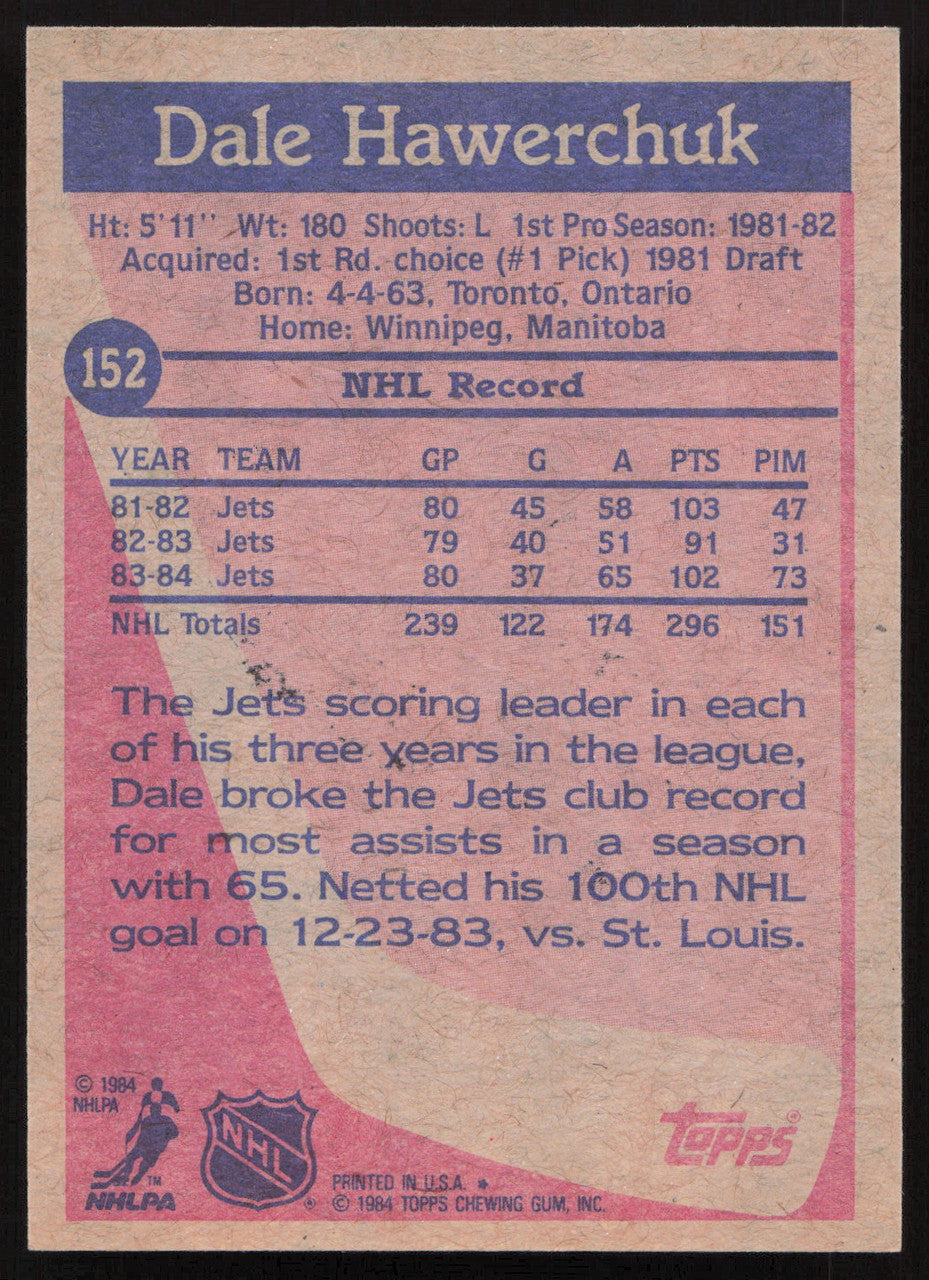 Dale Hawerchuk Autographed 1984-85 Topps Card #152 Winnipeg Jets SKU #258477