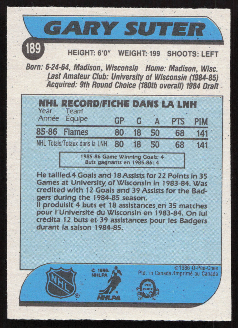 Gary Suter Autographed 1986-87 O-Pee-Chee Rookie Card #189 Calgary Flames SKU #258479