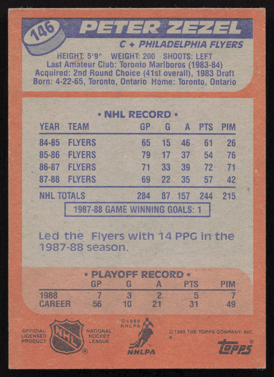 Peter Zezel Autographed 1988-89 Topps Card #146 Philadelphia Flyers SKU #258487