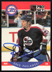 Greg Paslawski Autographed 1990-91 Pro Set Card #336 Winnipeg Jets SKU #258496
