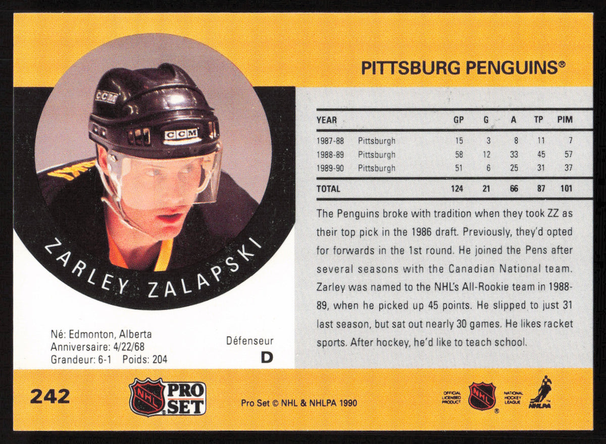 Zarley Zalapski Autographed 1990-91 Pro Set Card #242 Pittsburgh Penguins SKU #258499