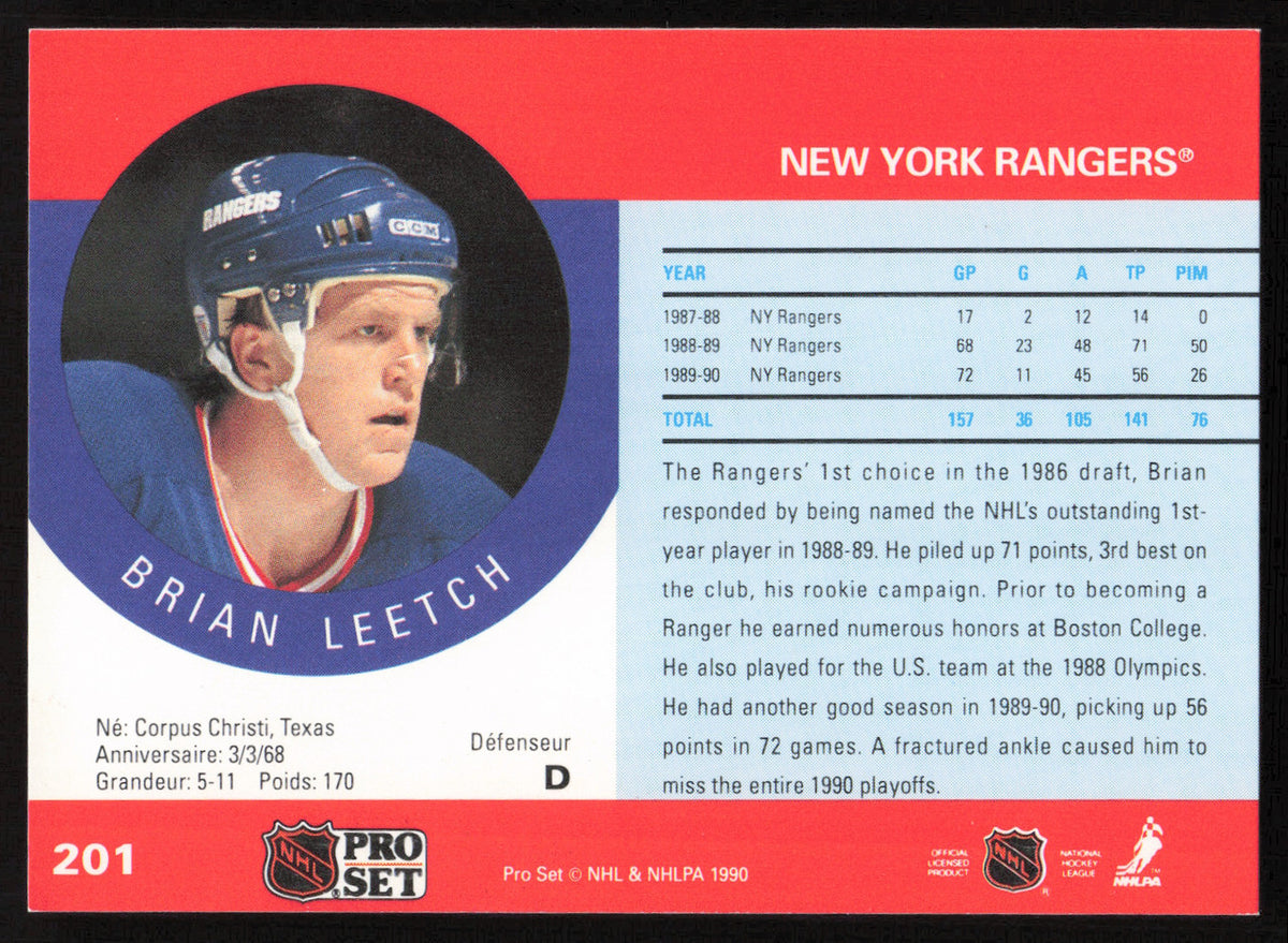 Brian Leetch Autographed 1990-91 Pro Set Card #201 New York Rangers SKU #258503