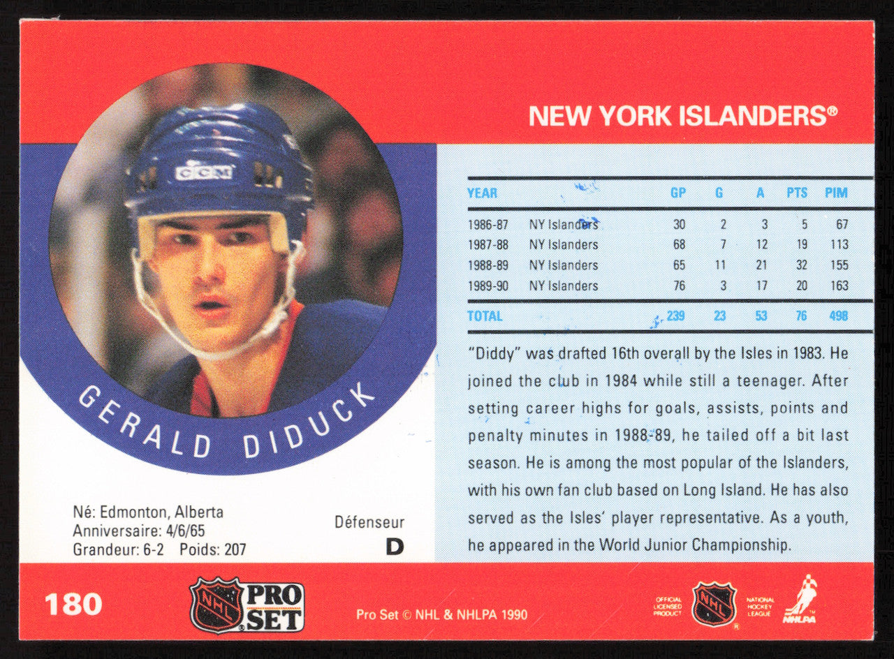 Gerald Diduck Autographed 1990-91 Pro Set Card #180 New York Islanders SKU #258505