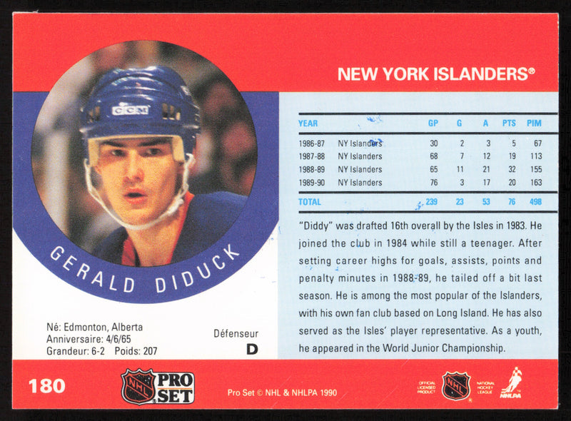 Gerald Diduck Autographed 1990-91 Pro Set Card #180 New York Islanders SKU #258505