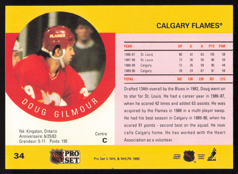 Doug Gilmour Autographed 1990-91 Pro Set Card #34 Calgary Flames SKU #258511