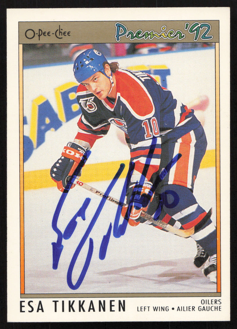 Esa Tikkanen Autographed 1991-92 O-Pee-Chee Premier Card #121 Edmonton Oilers SKU #258519