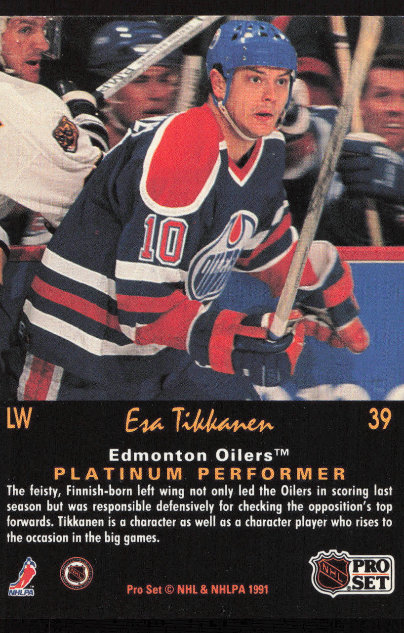 Esa Tikkanen Autographed 1991-92 Pro Set Platinum Card #39 Edmonton Oilers SKU #258520