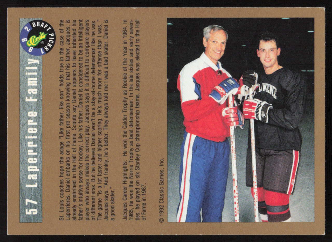 Jacques & Daniel Laperriere Autographed 1992-93 Classic Card #57 SKU #258530