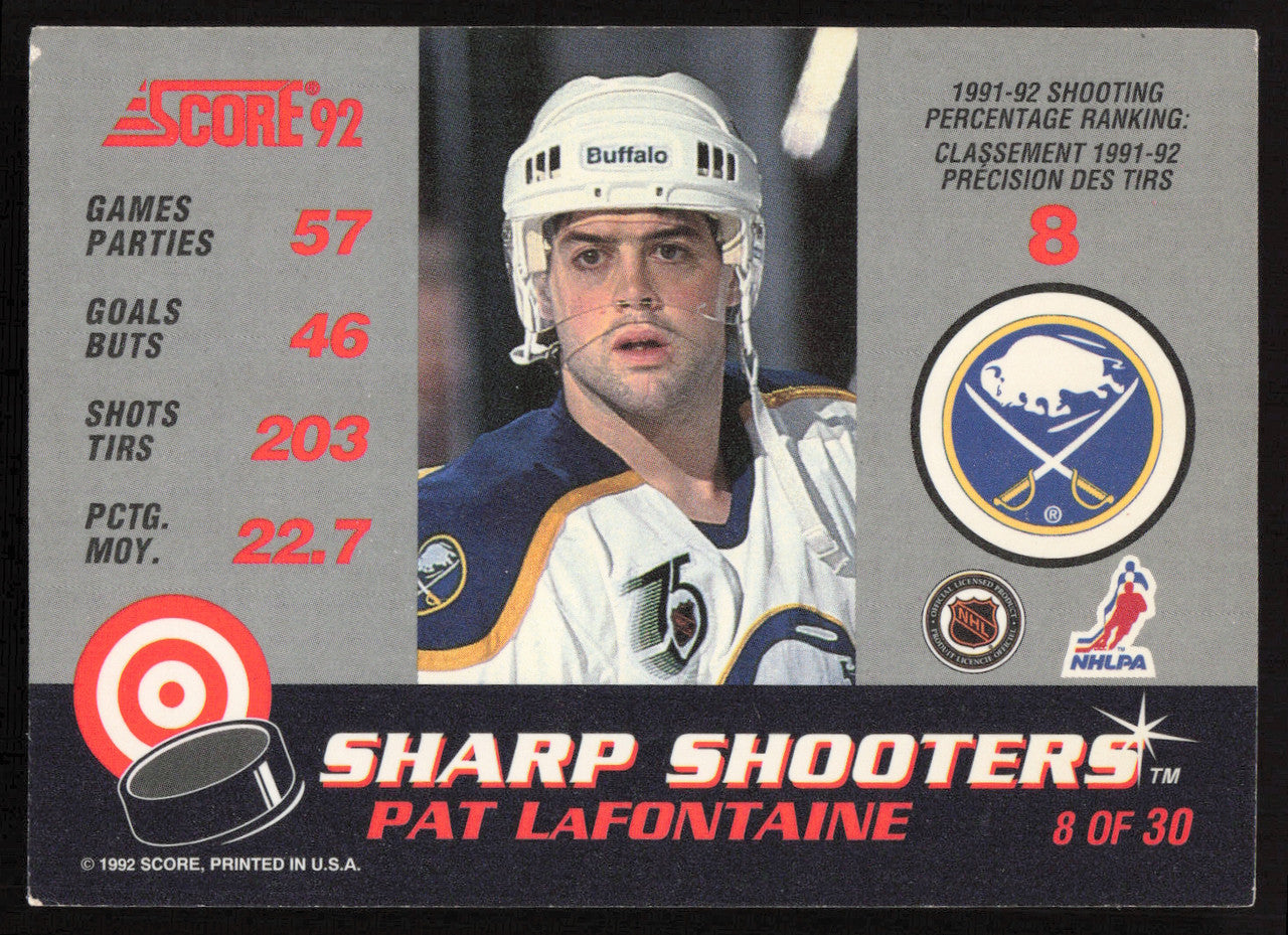 Pat LaFontaine Autographed 1992-93 Score Sharp Shooters Card #8 Buffalo Sabres SKU #258531