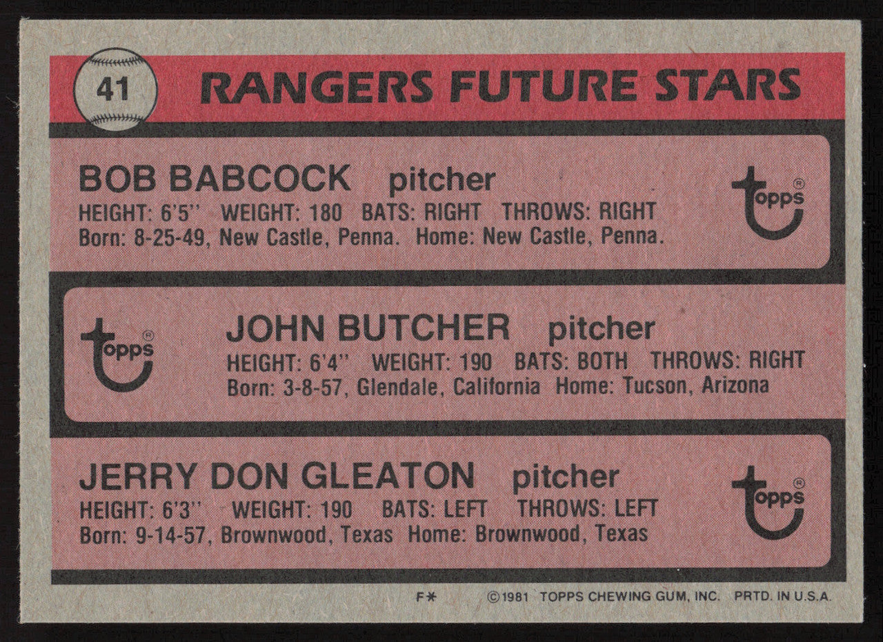 John Butcher Autographed 1981 Topps Rookie Card #41 Texas Rangers SKU #258543