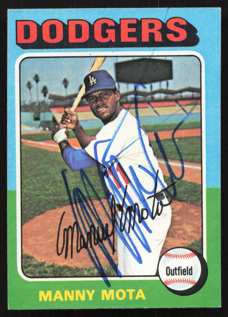 Manny Mota Autographed 1975 Topps Mini Card #414 Los Angeles Dodgers SKU #258572