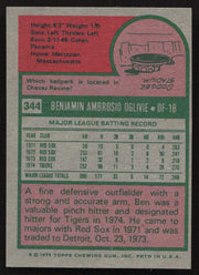 Ben Oglivie Autographed 1975 Topps Mini Card #344 Detroit Tigers SKU #258573