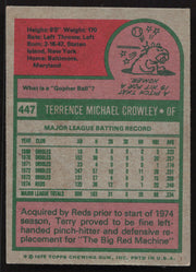 Terry Crowley Autographed 1975 Topps Card #447 Cincinnati Reds SKU #258602
