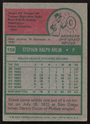 Steve Arlin Autographed 1975 Topps Card #159 Cleveland Indians SKU #258615