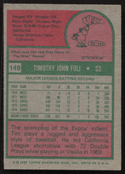 Tim Foli Autographed 1975 Topps Card #149 Montreal Expos SKU #258616