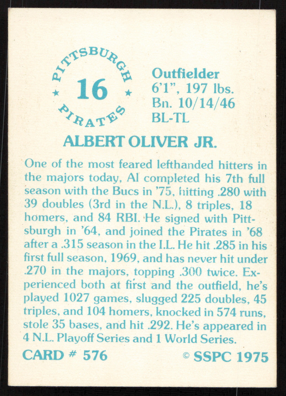 Al Oliver Autographed 1975-76 SSPC Card #576 Pittsburgh Pirates SKU #258754